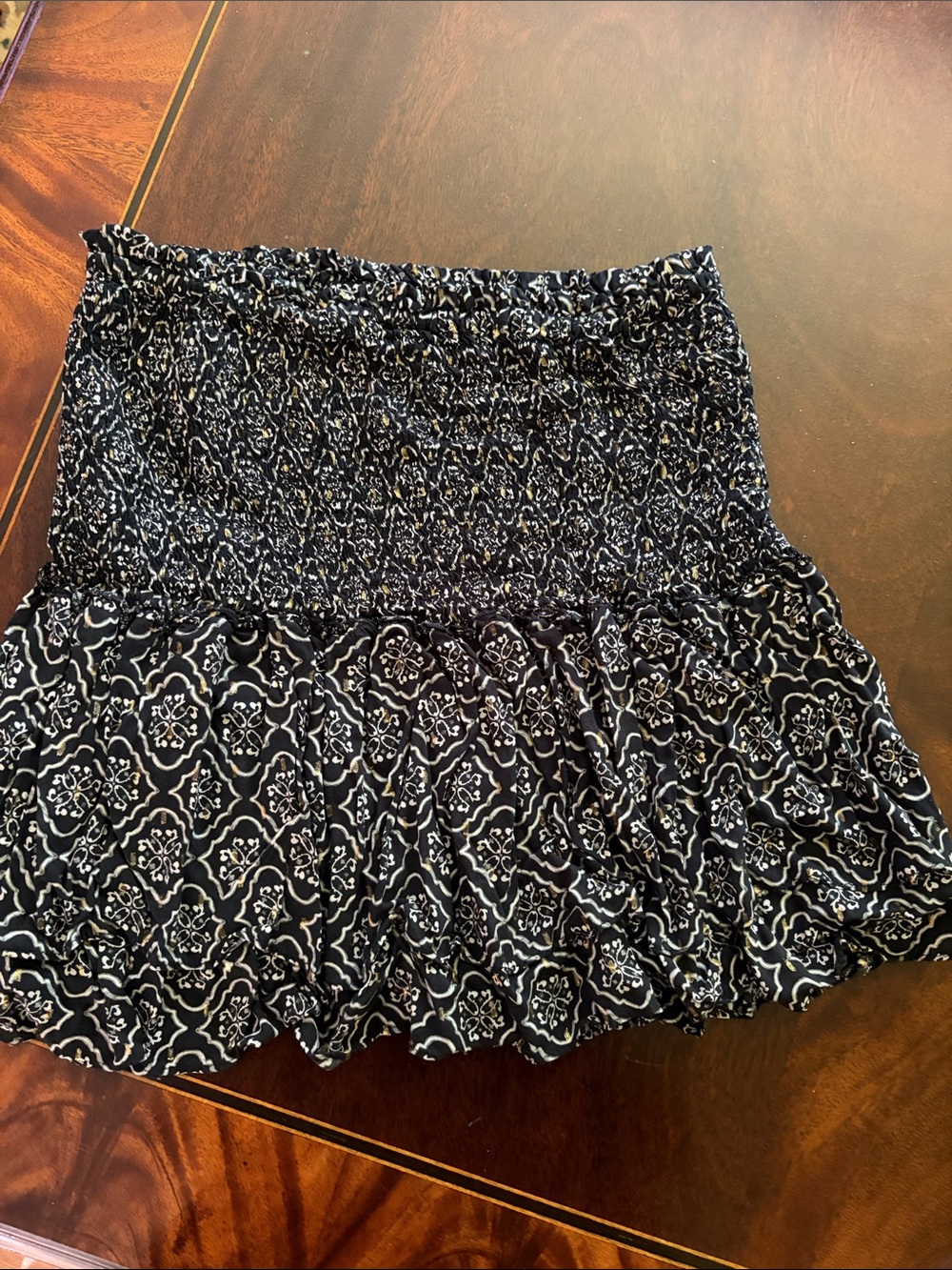 Zara Black and White Smocked Mini Skirt